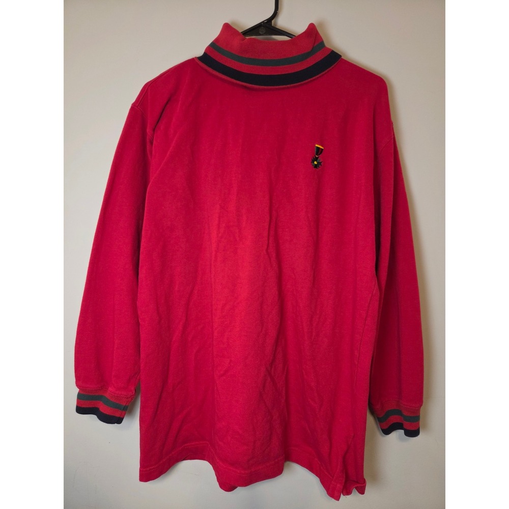 Charter Club Jane Justin Red Cotton Turtleneck Crest Stripe Cuff Top Large